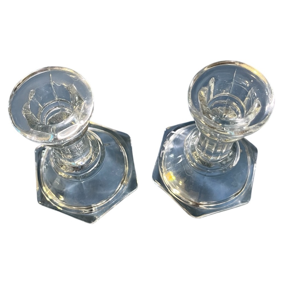 Clear Glass Vintage Candle Stick Holders - Picture 2 of 3